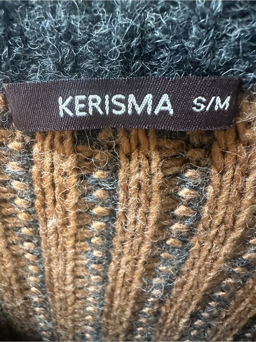 Kerisma Wool Blend Chunky Ribbed Oversized Sweater S/M Brown Gray - Picture 3 of 5